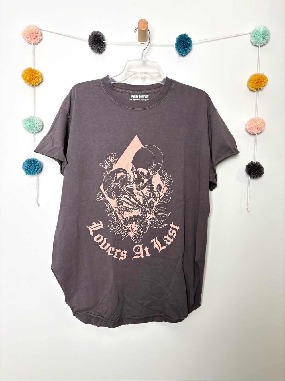 Pebby Forevee Lovers At Last Skeleton Floral Gray Graphic Tee